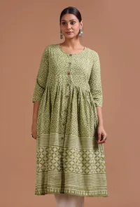Sage Green Cotton Printed Dress image 1