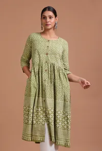 Sage Green Cotton Printed Dress image 3