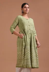 Sage Green Cotton Printed Dress image 4