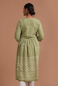 Sage Green Cotton Printed Dress image 5