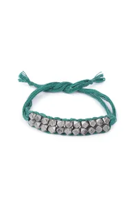 Set Of 2: Zyvana Green Thread & Antique Plated Brass Beaded Anklets image 2