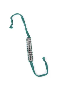 Set Of 2: Zyvana Green Thread & Antique Plated Brass Beaded Anklets image 3