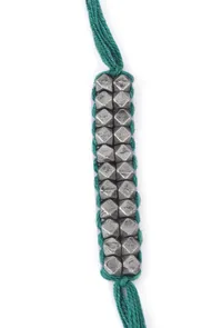 Set Of 2: Zyvana Green Thread & Antique Plated Brass Beaded Anklets image 4