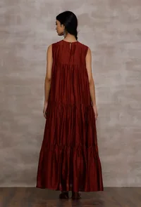 Insha Maroon Chanderi Tier Long Dress image 4