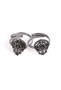 Peafowl Dual Peacock German Silver Adjustable Toe Ring image 3