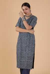 Aayushi Indigo Hand Block Printed Straight Kurta image 1