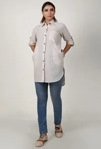 Off White Handloom Cotton Asymmetrical Shirt image 1