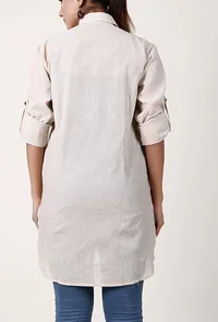 Off White Handloom Cotton Asymmetrical Shirt image 4