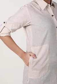 Off White Handloom Cotton Asymmetrical Shirt image 5