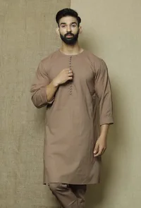 Charcoal Brown Cotton Cambric Kurta image 1
