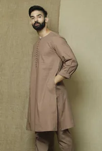 Charcoal Brown Cotton Cambric Kurta image 2
