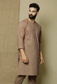 Charcoal Brown Cotton Cambric Kurta image 3