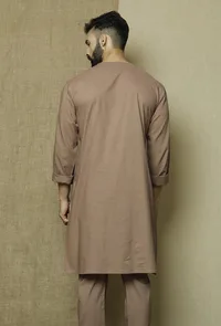 Charcoal Brown Cotton Cambric Kurta image 4