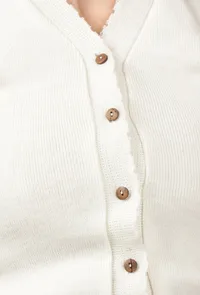 White Acrylic Cashmilon Knitted Crop Top Blouse image 4