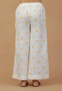 Set Of 2: White & Peach Handblock Printed Sleeveless Kurta with Palazzo image 5