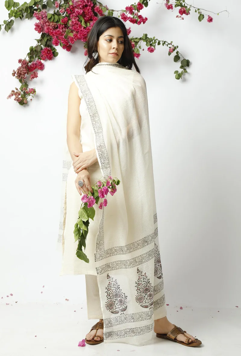 The Floral Off White Kota Dupatta