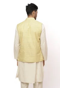 Beige Gold Matka Silk Nehru Jacket image 4