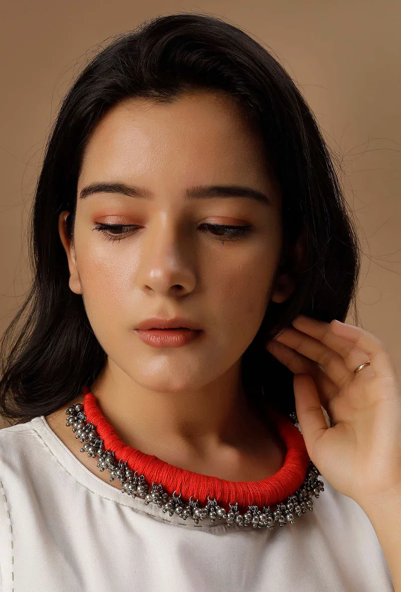 Parigul Orange Tribal Ghungroo Necklace