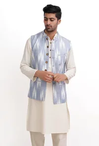 Lapis Blue Ikat Nehru Jacket image 1