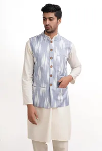 Lapis Blue Ikat Nehru Jacket image 2