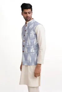 Lapis Blue Ikat Nehru Jacket image 3