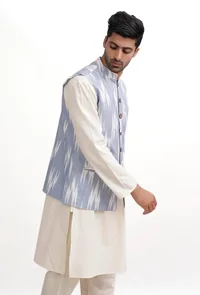 Lapis Blue Ikat Nehru Jacket image 4