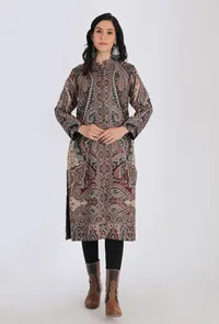Bareen Black Kani Jamavar Long Coat Outer Jacket image 1