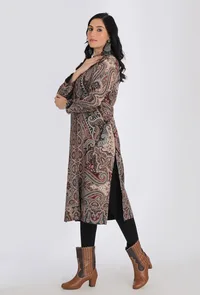 Bareen Black Kani Jamavar Long Coat Outer Jacket image 3