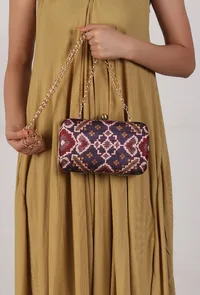 Aza Purple & Multi Patola Print Rectangular Box Clutch image 1