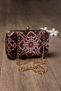 Aza Purple & Multi Patola Print Rectangular Box Clutch image 2