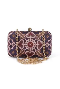 Aza Purple & Multi Patola Print Rectangular Box Clutch image 3