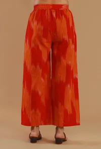 Set of 2: Orange Ikat Cotton Straight Kurta with Wide-Leg Pant image 5