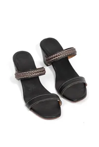 Sara Black Strap Cushion Padded Heels image 2