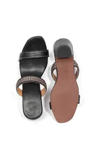 Sara Black Strap Cushion Padded Heels image 3