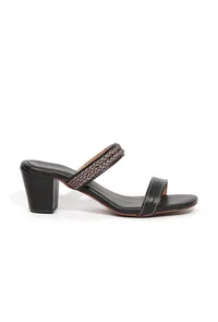 Sara Black Strap Cushion Padded Heels image 4