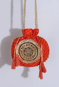 Festive Orange Rangoli Patchwork Potli image 1