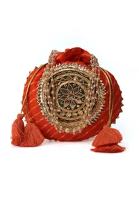 Festive Orange Rangoli Patchwork Potli image 2