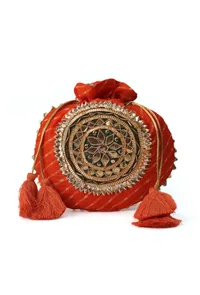 Festive Orange Rangoli Patchwork Potli image 3