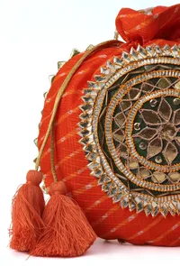 Festive Orange Rangoli Patchwork Potli image 5