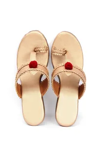 Kanaka Golden and Black Fringed Hand Embroidered One Toe Wedges image 2