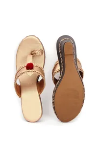 Kanaka Golden and Black Fringed Hand Embroidered One Toe Wedges image 3