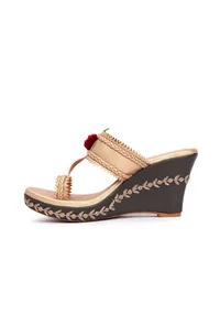 Kanaka Golden and Black Fringed Hand Embroidered One Toe Wedges image 4
