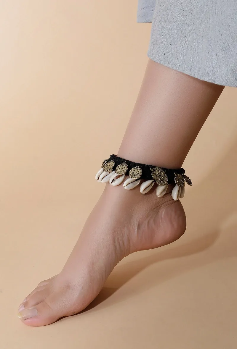 Black Cowrie Shell Tribal Anklet