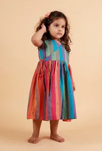 Multicolor Stripe Flared Wrap Around Woven Dress image 2