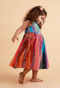 Multicolor Stripe Flared Wrap Around Woven Dress image 3