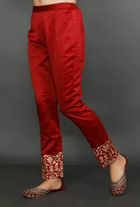 Maroon Gold Foil Printed Chanderi Palazzos image 2