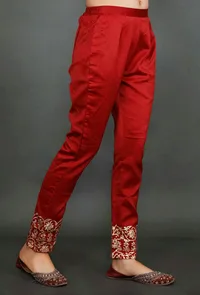 Maroon Gold Foil Printed Chanderi Palazzos image 3