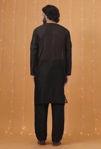 Set Of 2: Black Chanderi Kurta & Pajama image 4