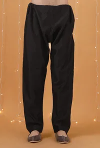 Set Of 2: Black Chanderi Kurta & Pajama image 5