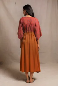 Brick-Orange V Neck Front Tie Kaftan dress image 4